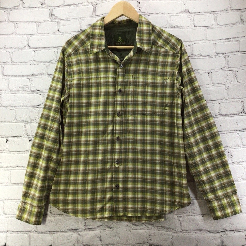 Prana‎ Shirt Mens Sz Small Plaid Nylon Outdoor Breathable Flaw